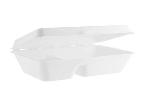 9 x 6in (2 compartment) bagasse meal box - white