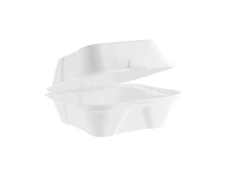 6in bagasse burger box - white