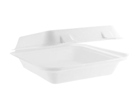 8in square bagasse lunch box - white