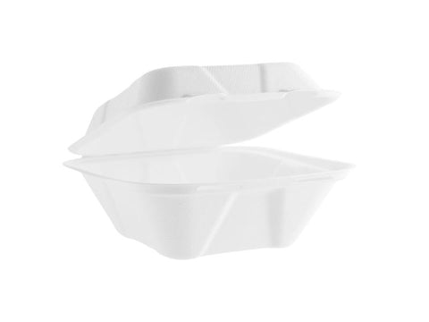 7in square bagasse clamshell - white