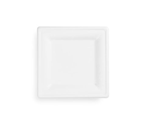 8in square bagasse plate - white