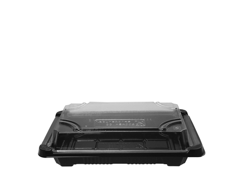 #2 PLA sushi combo black tray & clear lid 17.5 x 12.5 x 4cm